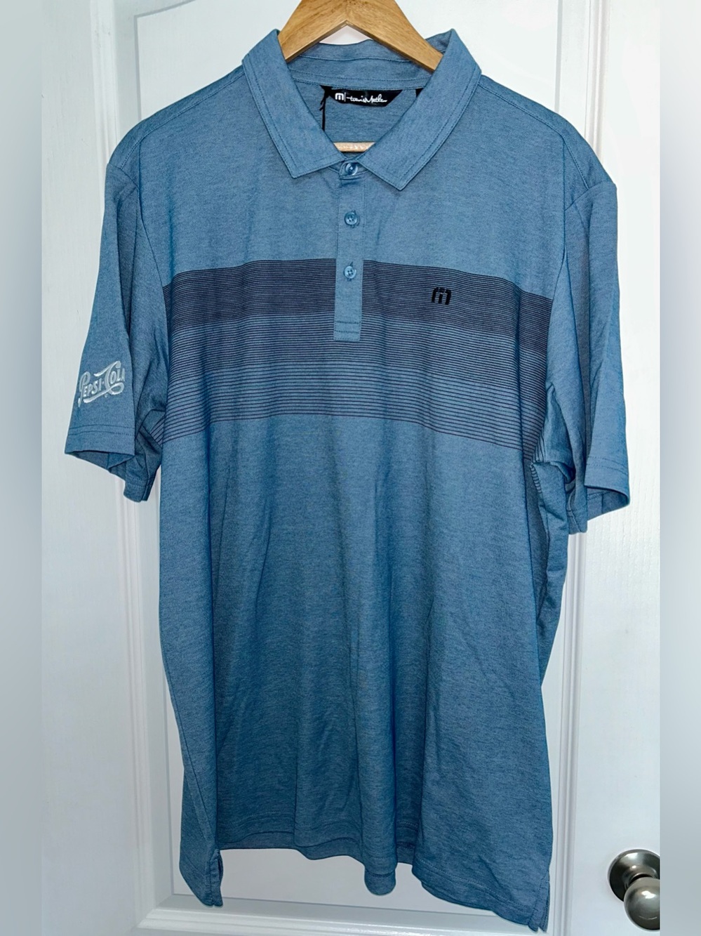 NWT TravisMathew Pepsi Cola Golf Polo Men’s 2XL Coastal Chest Stripe